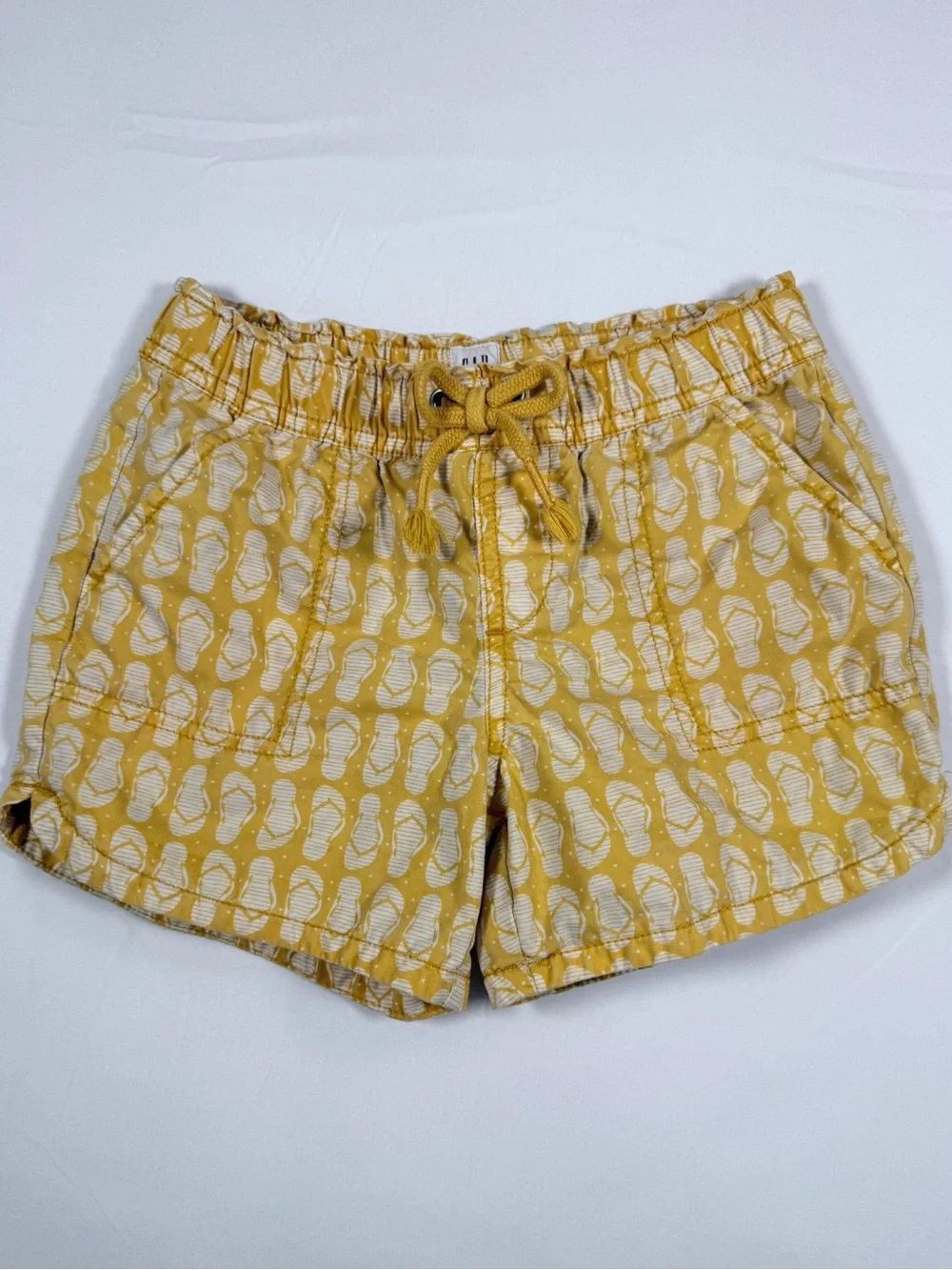 GAP KIDS Yellow Flip Flop Print Tie Front Cargo Shorts Beach Coastal Size S